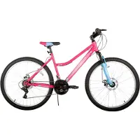 Happiq Mountainbike – Voor dames – 18 versnellingen, voorvorkvering, dubbele mechanische schijfremmen – 66 cm, roze