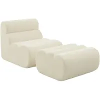 Sweeek Stoffen fauteuil getextureerde bouclé 1 zitplaats met voetenbankje Wit