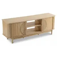 Sensahome Japandi TV Kast – TV-meubel met Geribbelde Schuifdeuren en Open Planken – 153x38x53 cm – Eiken
