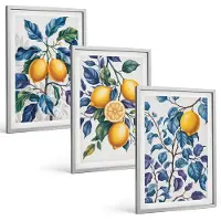 Tulup 4-Delige Schilderij Set - Citroenen aan takken met blauwe bladeren - 40 x 60 cm - Wanddecoratie - Woonkamer Decoratie - Muurdecoratie