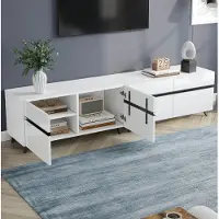 STILVORA TV Meubel - Hoogglans Voorkant Met 4 Deuren En Verstelbare Planken - Voor Woonkamer En Grote Tv - MDF - Wit Met Zwarte Lijnen - 180 Cm