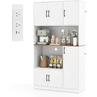 Costway Keukenkast van hout, buffetkast met stopcontact, hoge kast met deuren en werkblad, opbergkast, voor keuken en woonkamer, 100 x 40 x 180 cm (wit)