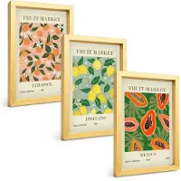 Tulup 4-Delige Schilderij Set - Citrus- en tropische vruchten in retrostijl - 20 x 30 cm - Moderne Wanddecoratie - Slaapkamer - Woonkamer Decoratie
