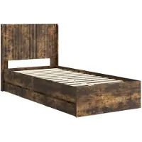 vidaXL Bedframe met opbergruimte en hoofdbord Gerookt eiken