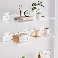 Famanu – Set van 2 transparante wandplanken voor niet-boren met schroeven, acryl badkamerplank, 30 cm, zwevende plank voor badkamer en keuken