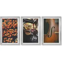 Wallfluent 4-Delige Schilderij Set - Vintage romantische bloemen, wijn en viool - 40 x 60 cm - Moderne Wanddecoratie - Slaapkamer - Decoratieve Schilderijen
