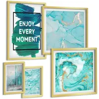 Tulup 5-Delige Schilderij Set - Abstracte composities met inspirerende letters en patronen - 50 x 50 cm, 20 x 30 cm en 40 x 60 cm - Stijlvolle Muurdecoratie - Kantoor - Wanddecoratie