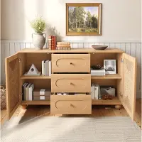 STILVORA dressoir met deuren van touwstructuur en opbergruimte, commode met 2 deuren en 3 lades, opbergkast met poten van grenenhout