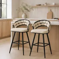 STILVORA Barkruk 98 Cm - Set Van 2 Met Rugleuning En Voetsteun - Voor Keukeneiland En Bar - Velvet En Metaal - Beige Zwart