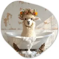 MuchoWow Organische wanddecoratie 40x40 cm - Organisch schilderij Vintage - Alpaca - Badkuip - Bloemen - Dieren - Muurdecoratie woonkamer - Kamer decoratie - Schilderijen - Muurcirkel aesthetic