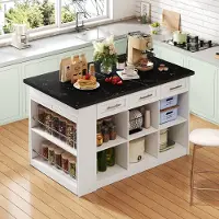 MODFU - Keukenkast - Keukeninsel Met Uittrekbare Eettafel - Wit - MDF - 150 X 90 X 90 Cm