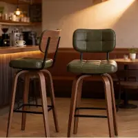 STILVORA Barkruk Set Van 2 - 360° Draaibaar Met Rugleuning En Voetensteun - Voor Keuken Bar En Eetkamer - Polyurethaanleer - Groen