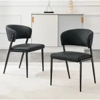 OKWISH Eetkamerstoel – Ergonomische Rugleuning – Set Van 2 – Kunstleer En Metaal – Modern – Zwart – Voor Eetkamer, Keuken, Woonkamer Of Kantoor