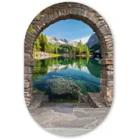 MuchoWow Muurovaal 80x120 cm - Ovale wanddecoratie Doorkijk - Berg - Landschap - Water - Ovalen schilderij - Muurdecoratie woonkamer - Kamer decoratie - Schilderijen - Wandcirkel