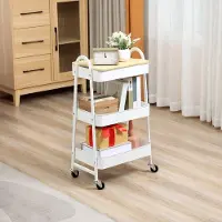 STILVORA Keukentrolley – 45 x 31 x 79,4 cm – 3 Lagen Met Deksel – Staal En Kunststof – Wit – Met Wielen Voor Keuken En Kantoor