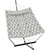 Happiq Hangmat met Standaard 366 cm - Geschikt 2 Personen met Kussen - voor tuin en strand - Donkerblauw/Lichtblauw