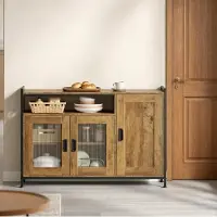 OKWISH Keukenkast – Industrieel Sideboard Met Open Vak – 110 x 33 x 75 cm – Verstelbare Planken En Opbergruimte – Hout Bruin Metaal