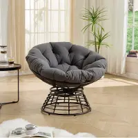 STILVORA Fauteuil 92 x 67 Cm - Draaibare Papasan Stoel Met Dik Kussen - Voor Woonkamer Slaapkamer En Buiten - Rotan Bruin Grijs