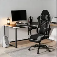 MODFU Gamingstoel - Ergonomisch Draaibaar Met Massagekussen - Mesh Metaal - Zwart Grijs