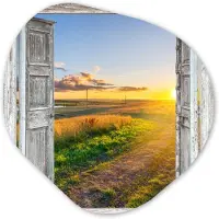 MuchoWow Organische wanddecoratie 60x60 cm - Organisch schilderij Doorkijk - Platteland - Landschap - Zon - Muurdecoratie woonkamer - Kamer decoratie - Schilderijen - Muurcirkel aesthetic