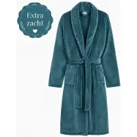 Decoware Badjas Petrol XS/S – Zachte Polyflanel Unisex Badjas – Sjaalkraag, Zakken en Riem - Unisex