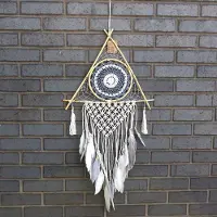 Ancient Wisdom Macramé Dromenvanger - Bescherming - Piramide - Wit & Grijs - 39x1x45x83cm