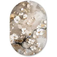 MuchoWow Muurovaal 80x120 cm - Ovale wanddecoratie Bloemen - Wit - Goud - Beige - Luxe - Ovalen schilderij - Muurdecoratie woonkamer - Kamer decoratie - Schilderijen - Wandcirkel