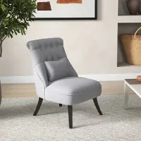 MODFU Fauteuil - Met Rugkussen En Wasbare Kussenhoes - Vintage - Voor Slaapkamer Of Kantoor - Linnen - Grijs - 52,5 X 69 X 77 Cm