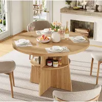 STILVORA Eettafel, uitschuifbaar voor 2–8 personen, ronde eettafel met uitschuifbaar tafelblad en opbergruimte, keukentafel met natuurlijke uitstraling