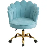 Russle Velvet Schelp Bureaustoel Lichtblauw met Goudkleurig onderstel