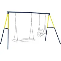 Happiq Schommelrek van Staal – Schommel Frame met Klimladder – Belastbaar tot 150 kg – Blauw