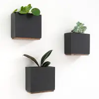 Famanu – Muurplanters set van 3 moderne hangende plantenpotten van hars, ideaal voor kamerplanten en kunstplanten in zwart, perfect voor het toevoegen van een eigentijdse uitstraling aan je interieur