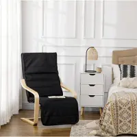 OKWISH Relaxfauteuil Schommelstoel Met Verstelbare Voetensteun - Voor Woonkamer En Leeshoek - Birkenhout - Zwart