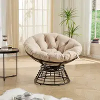 HAUSS SPOLE Fauteuil Papasan Stoel - 360 Graden Draaibaar Met Dik Kussen - Voor Woonkamer Slaapkamer En Leeshoek - Rotan Metaal Beige Bruin