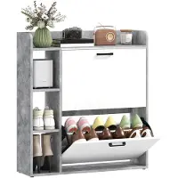 HOMCOM neerklapbare schoenenkast - Spaanplaat - 83x24x90,5cm - Wit en grijs