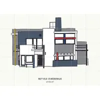IXXI Rietveld Schröder House, Huisportret & Kunst in Kaart - 140 x 100 cm - Gratis ophangtool - Grote wanddecoratie en posters - Line art