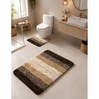 Hemo Luxe Badmat Set 2-Delig – Microvezel Badmatten – Antislip TPR – Super Zacht – Waterabsorberend – Machinewasbaar – Bruin/Beige