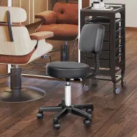 OKWISH Bureaukruk 35 cm - Draaibaar En In Hoogte Verstelbaar Met Rugleuning En Wielen - Voor Salon, Kantoor Of Thuis - Kunstleer - Zwart