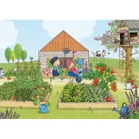 IXXI Fien & Teun in hun moestuin, Fien & Teun & Van Hoorne Studios - 140 x 100 cm - Gratis ophangtool - Grote wanddecoratie en posters - Speels
