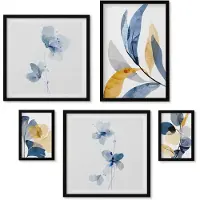Wallfluent 4-Delige Schilderij Set - Plantmotieven in pasteltinten voor interieurs - 50 x 50 cm, 20 x 30 cm en 40 x 60 cm - Wanddecoratie - Woonkamer Decoratie - Muurdecoratie