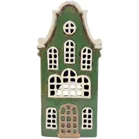 Clayre & Eef Waxinelichthouder Huis Groen Keramiek