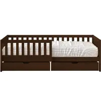Sunny Isa Kinderbed van Hout met 2 Lades | Bed in Bruin Zonder Matras | Kajuitbed met Valbeveiliging | 206x98cm | Voor Matrasmaat 90 x 200 cm