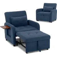 COLAMY Opvouwbare Relaxfauteuil Lichtblauw - Stoffen Bekleding - Verstelbare Rugleuning - Zit- en Ligfunctie - USB-poort - Inclusief Kussen