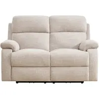 Vente-unique Elektrische relax tweezitsbank met massagefunctie in beige chenille stof KOCENI