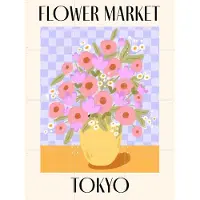IXXI Tokyo Flower Market, Dirkie Nell & Various - 60 x 80 cm - Grote wanddecoratie en posters - Illustraties, Kleurrijk, Woonkamer, Bloemen, Boeket