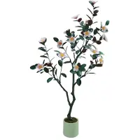 Happiq Kunst Magnolia Boom - Realistisch design met Bloeiende Bloemen - voor woonkamer en evenementen - 180cm Groen met Witte Bloemen - Lichtgrijs