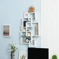 OKWISH Wandrek Met 5 Kubussen En 9 Vakken – Horizontaal Of Verticaal Te Monteren – 49,5 X 10,2 X 86 Cm – Hout – Wit – Voor Woonkamer En Kantoor