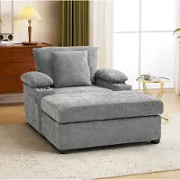 STILVORA Relaxfauteuil - 1-Zits Ligstoel Met USB-Oplaadfunctie En Bekerhouders - Voor Woonkamer En Kantoor - Chenille Grijs