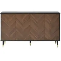 OKWISH Dressoir - Visgraatpatroon - 140 x 40 x 80 cm - 4 Deuren - Verstelbare Planken - Voor Woonkamer, Hal En Eetkamer - MDF Zwart Bruin