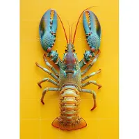 IXXI Lobster Yellow Pineapple Style, OTTI - 100 x 140 cm - Gratis ophangtool - Grote wanddecoratie en posters - Speels, Kleurrijk, Strandhuis, Keuken